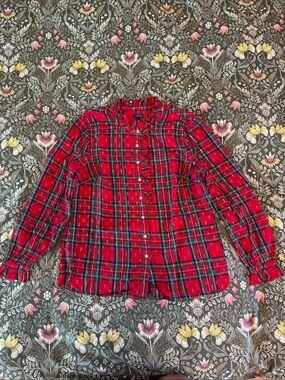 Talbots Festive Ruffle detail Blouse with metallic gold accents